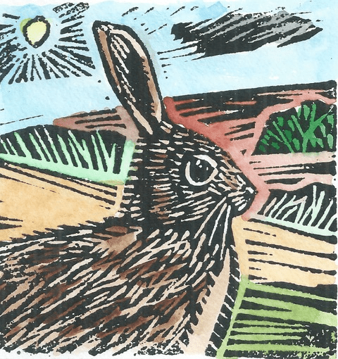 Estampe encadrée « Lapin de Pâques » gravée sur lino