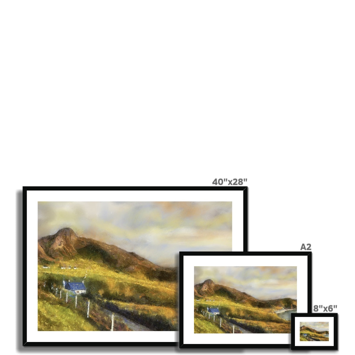 Achiltibuie 40x28 framed mountain landscape print in earthy tones