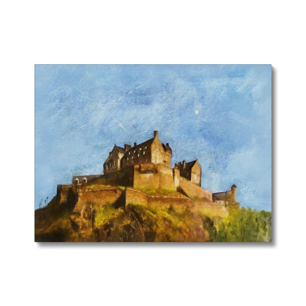 Edinburgh Castle royal blue wall art canvas print with textured stone details