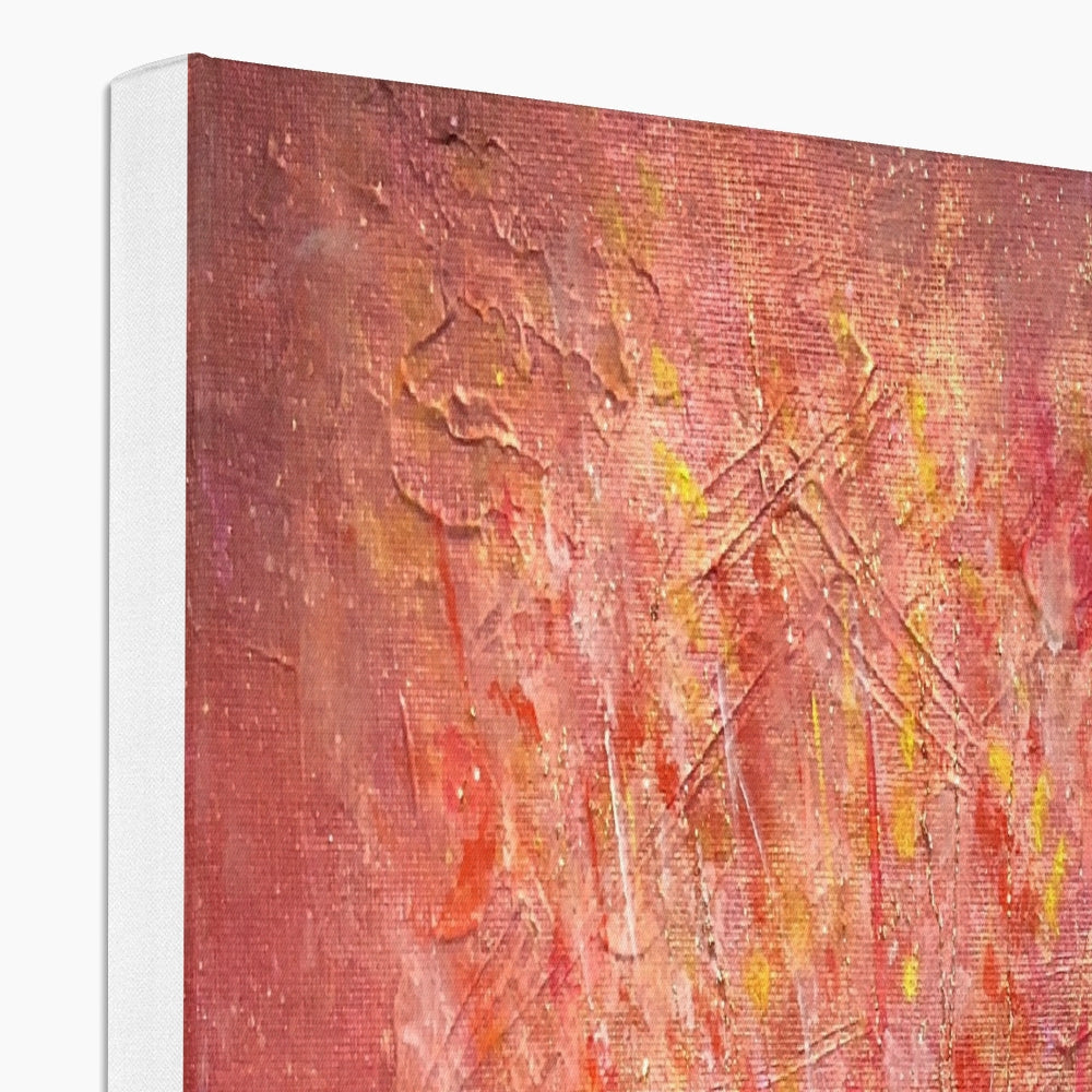 Edinburgh Castle Fireworks red textured canvas print with yellow accents