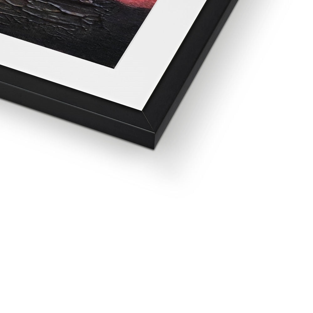 Black matte frame with white mat and Edinburgh Castle fireworks textured art print