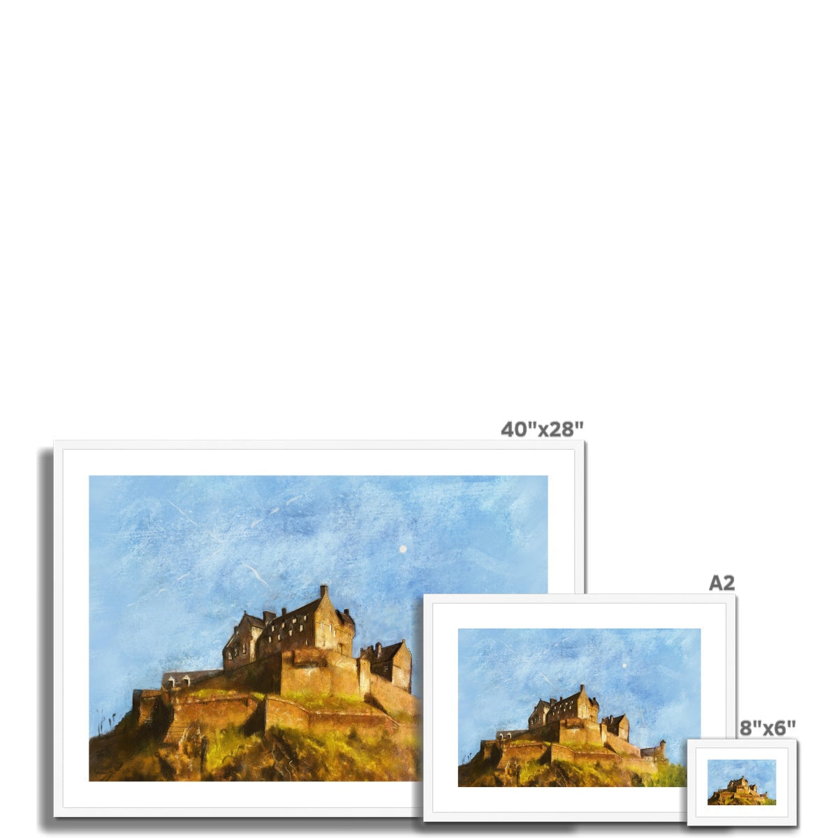 40x28 inch Edinburgh Castle framed print with white frame