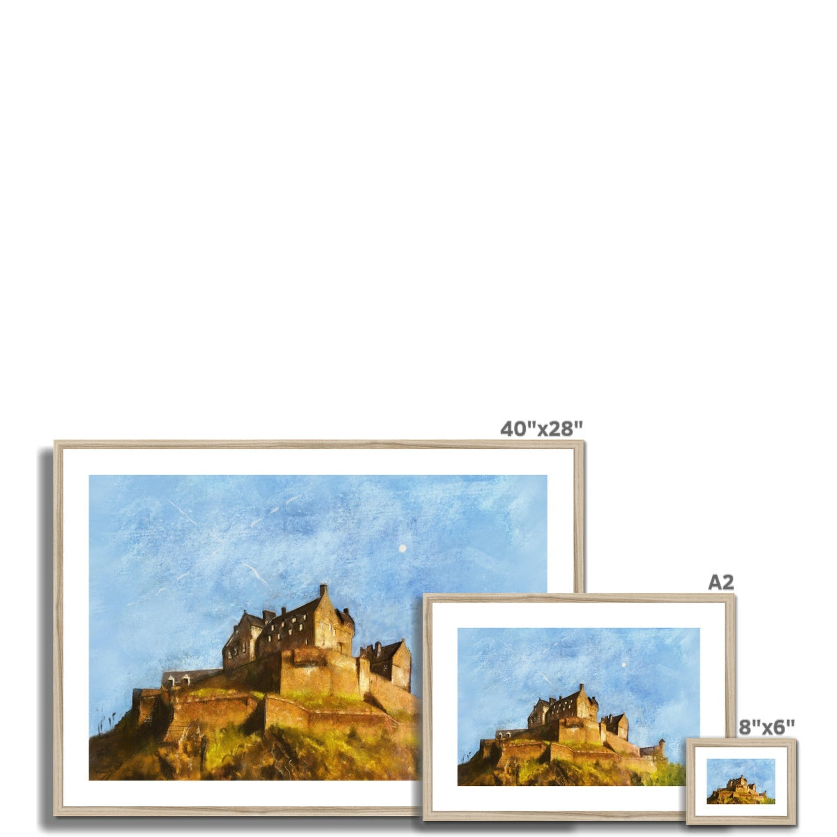 40x28 Inch Framed Edinburgh Castle Print with White Frame