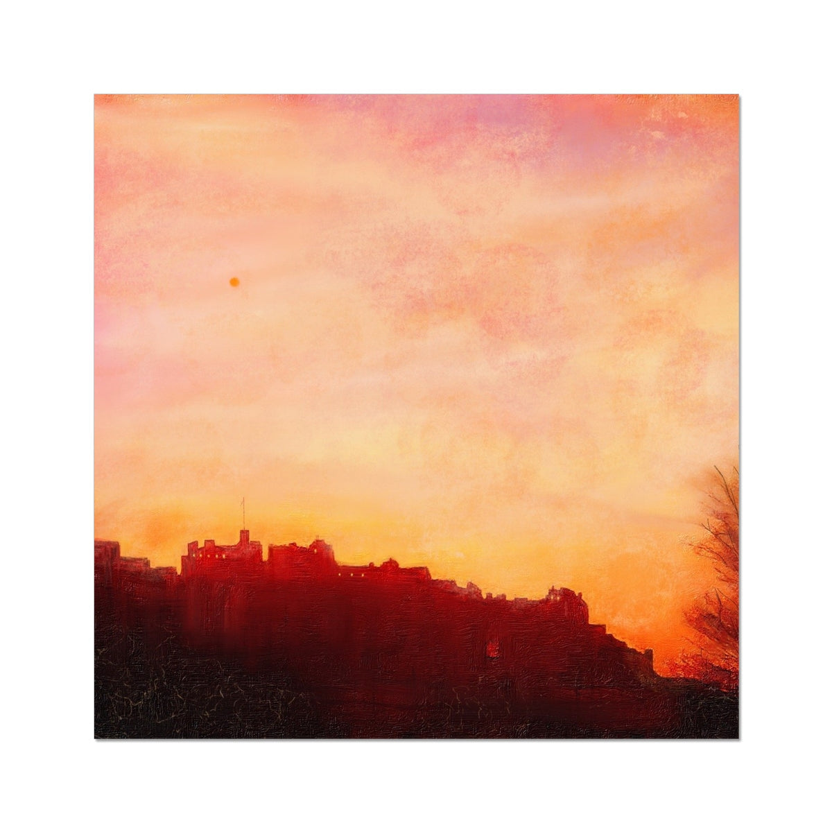 Edinburgh Castle sunset silhouette with orange pink wall clock print