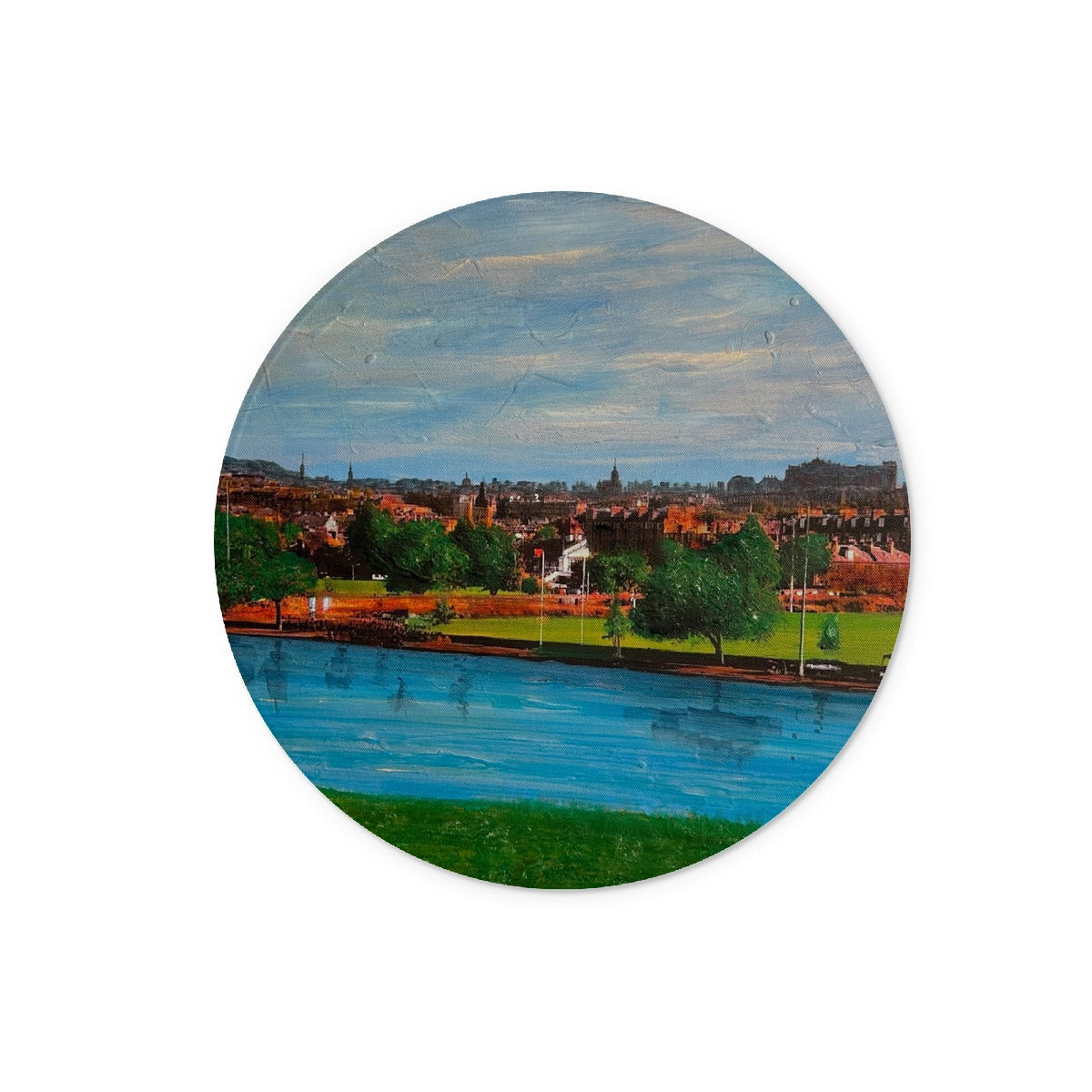 Edinburgh cityscape on Inverleith glass chopping board