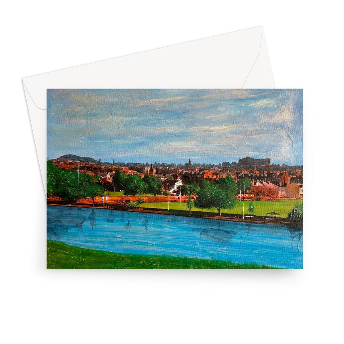 Edinburgh From Inverleith greeting card with textured cityscape and blue water