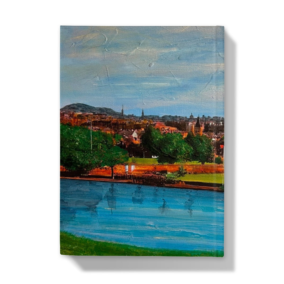 Vibrant Edinburgh cityscape journal cover with river and trees