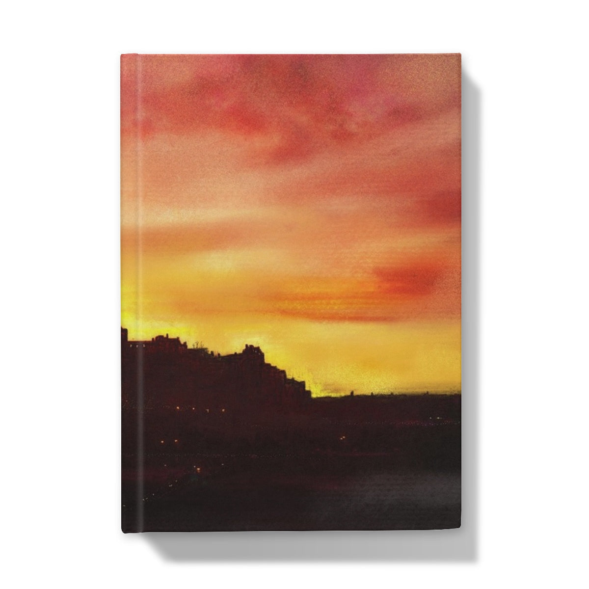 Hardcover Edinburgh Sunset Journal with vibrant sunset and city silhouette design
