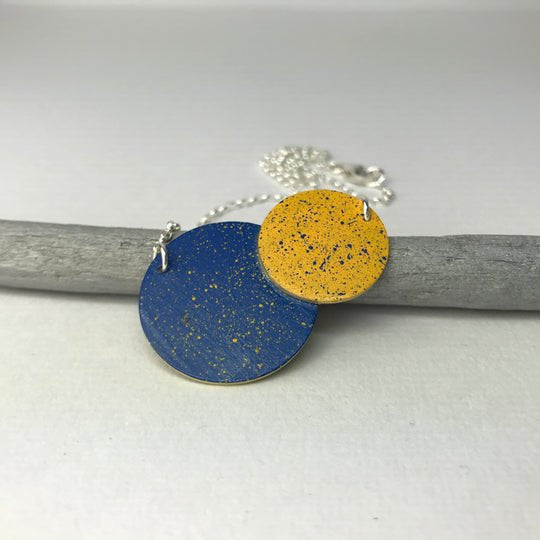 El Medano double dot blue-yellow cork pendant necklace by Lindsay McDowall Jewellery