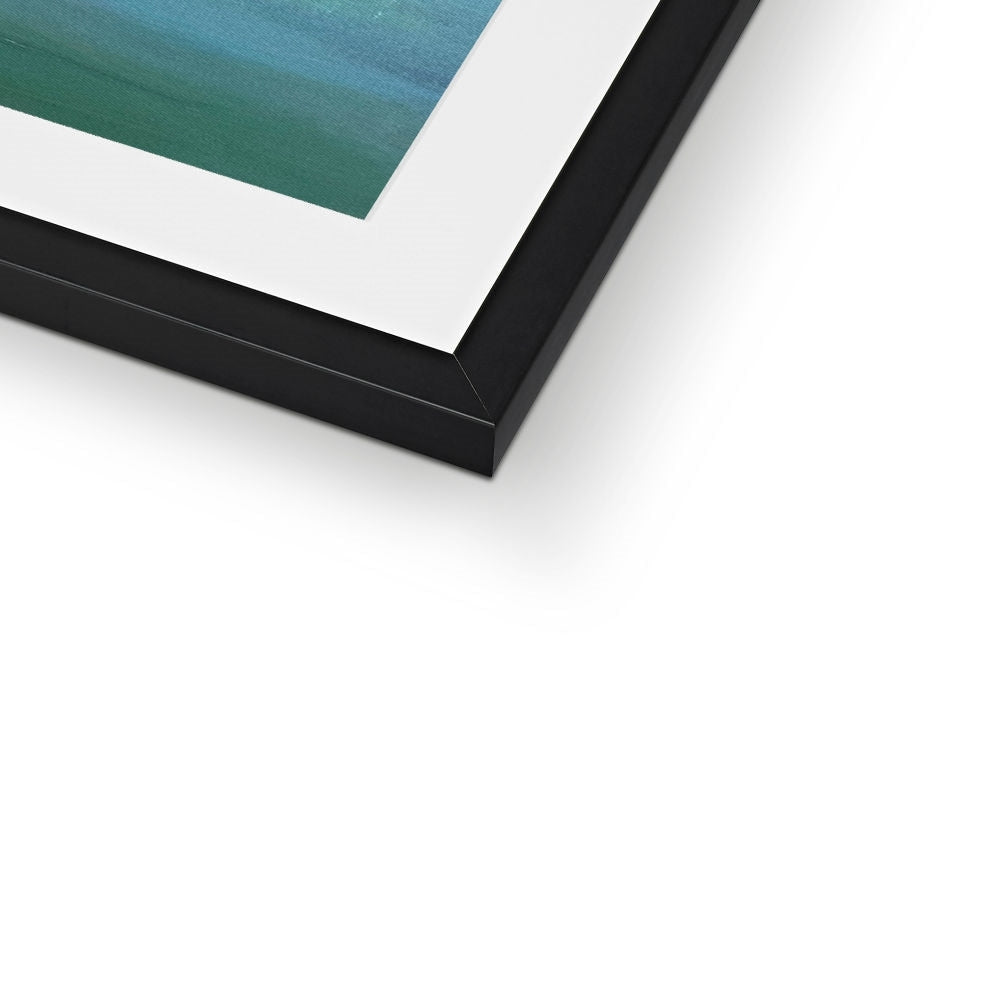 Black matte frame with white mat and green watercolor An Emerald Loch Lomond art print