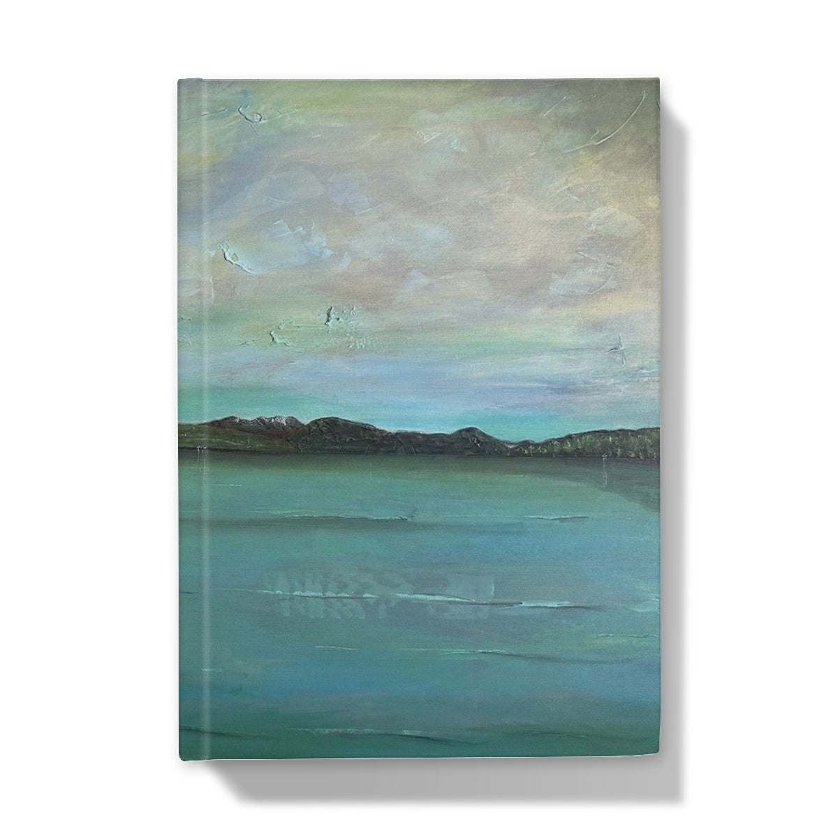 Teal abstract landscape journal cover with textured brushstrokes