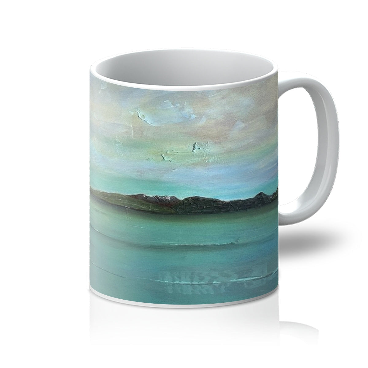 An Emerald Loch Lomond mug with abstract blue-green landscape design