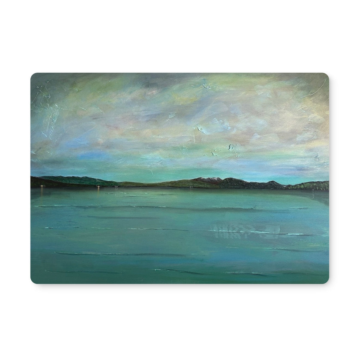 Teal and green abstract Loch Lomond landscape placemat on canvas