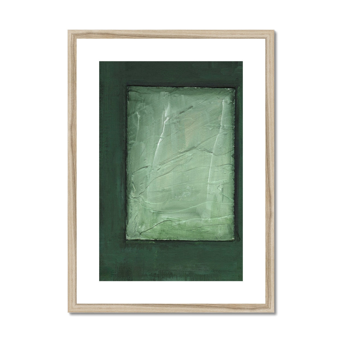 Framed Emerald Window abstract print with textured light green panel