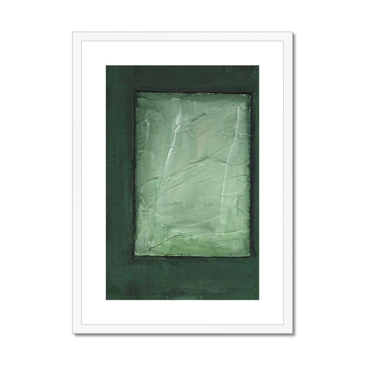 Framed Emerald Window abstract print with textured light green panel