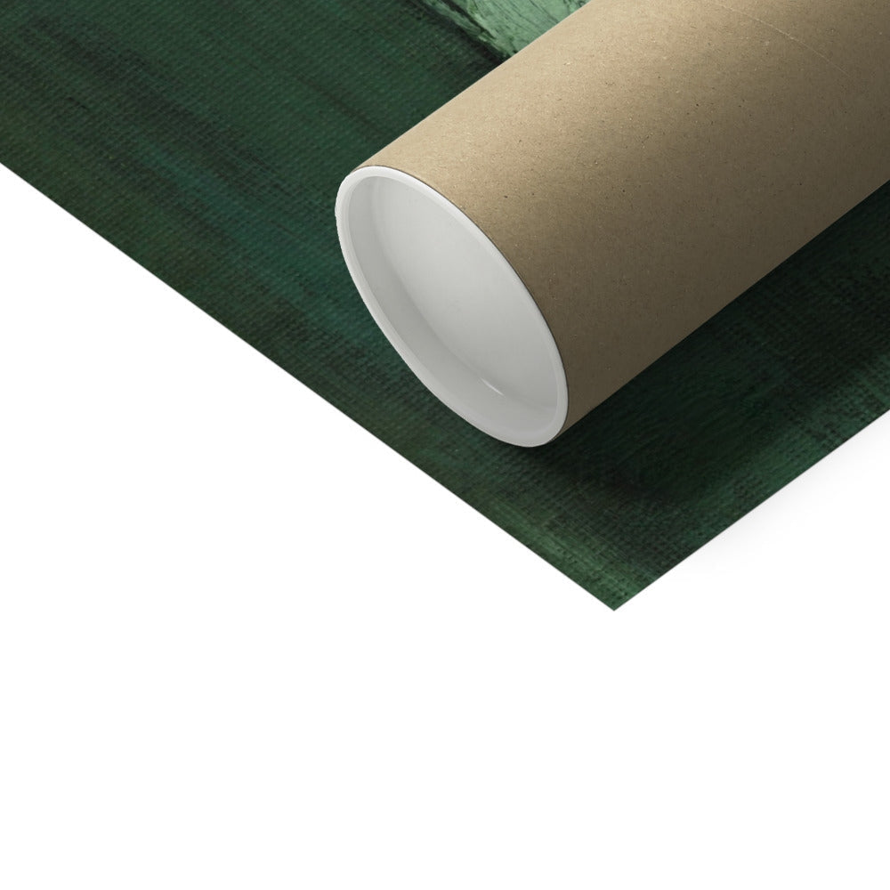 Emerald Window Hahnemühle German Etching print of brown cardboard tube on green surface