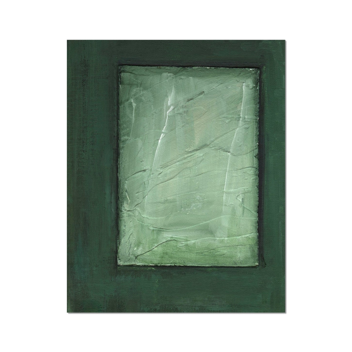 Textured light green abstract Hahnemühle German Etching print in dark green frame
