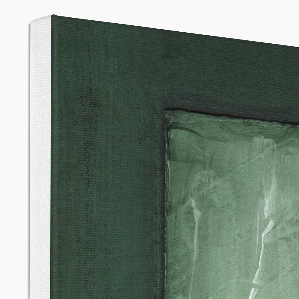 The Emerald Window: dark green textured canvas with brushstrokes