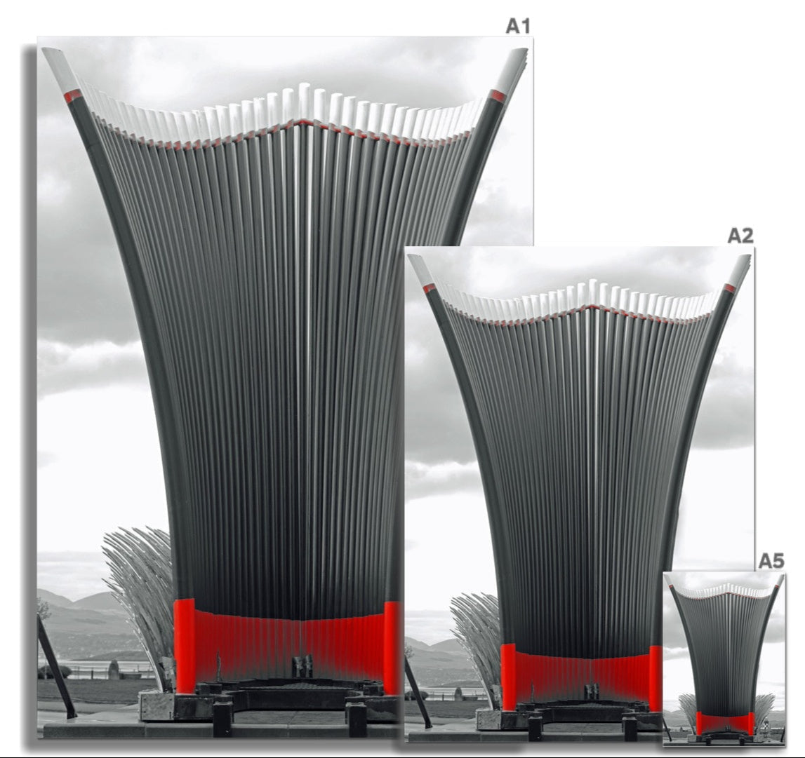 Endeavour Red fine art print of arched black tubes on red bases