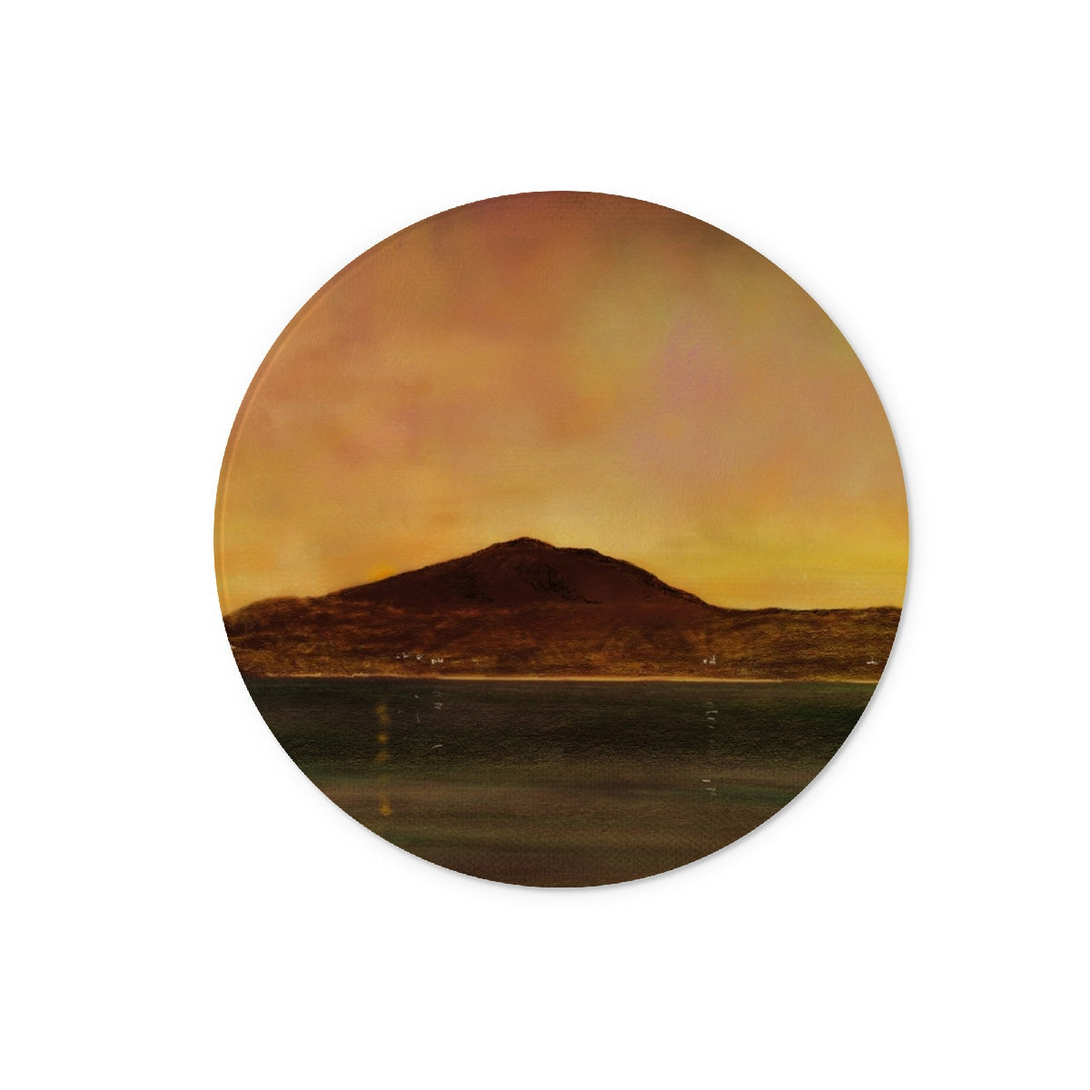 Eriskay Dusk circular mountain silhouette sticker on gradient background