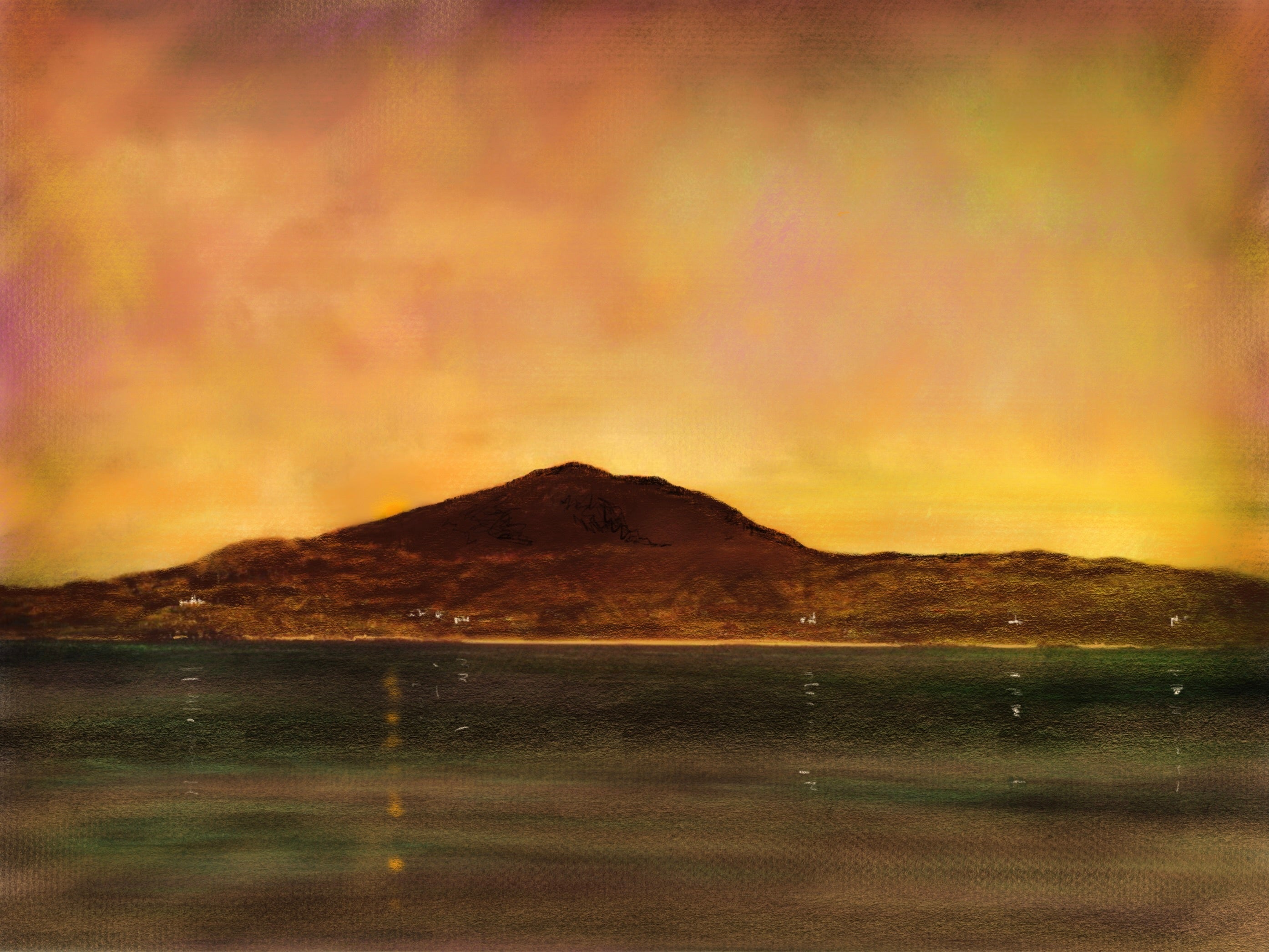 Mountainous island at sunset in Eriskay Dusk Original Painting