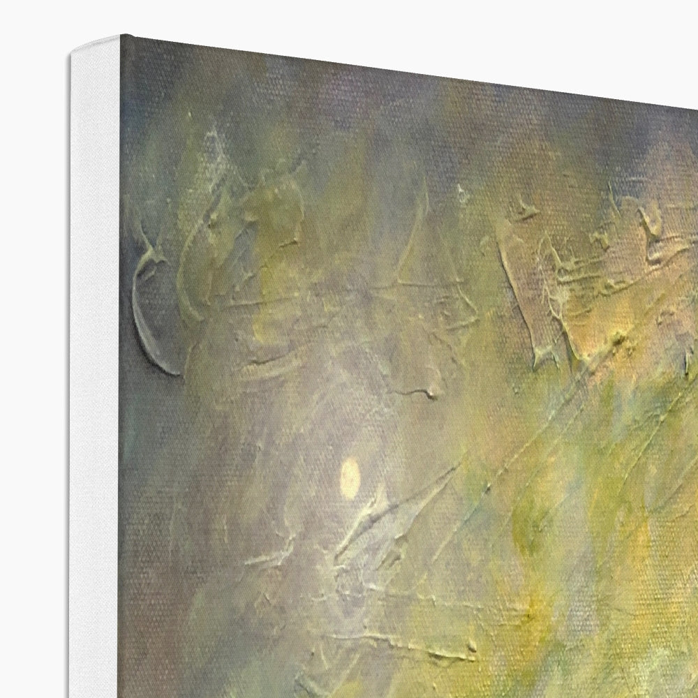Abstract textured canvas print of An Ethereal Ring of Brodgar in muted gray, yellow, blue tones