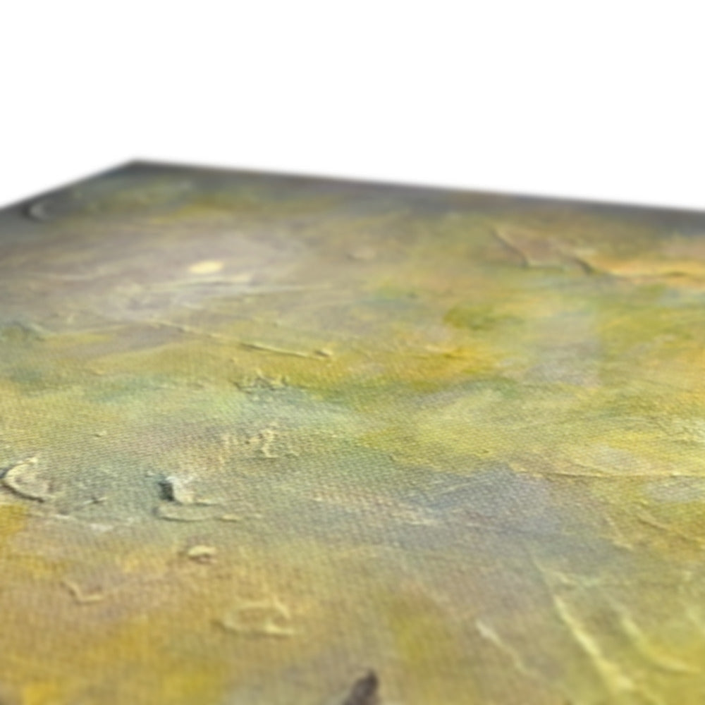 Green and yellow textured canvas tote bag with black handle