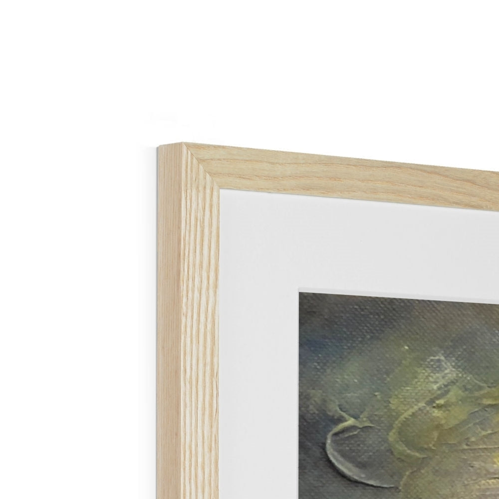 An Ethereal Ring of Brodgar abstract art print in light wood frame with white mat