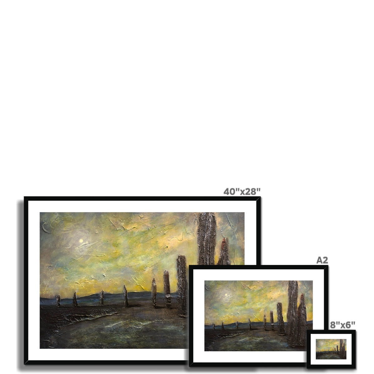 40x28 Framed Canvas Print of Moody Brodgar Coastal Scene