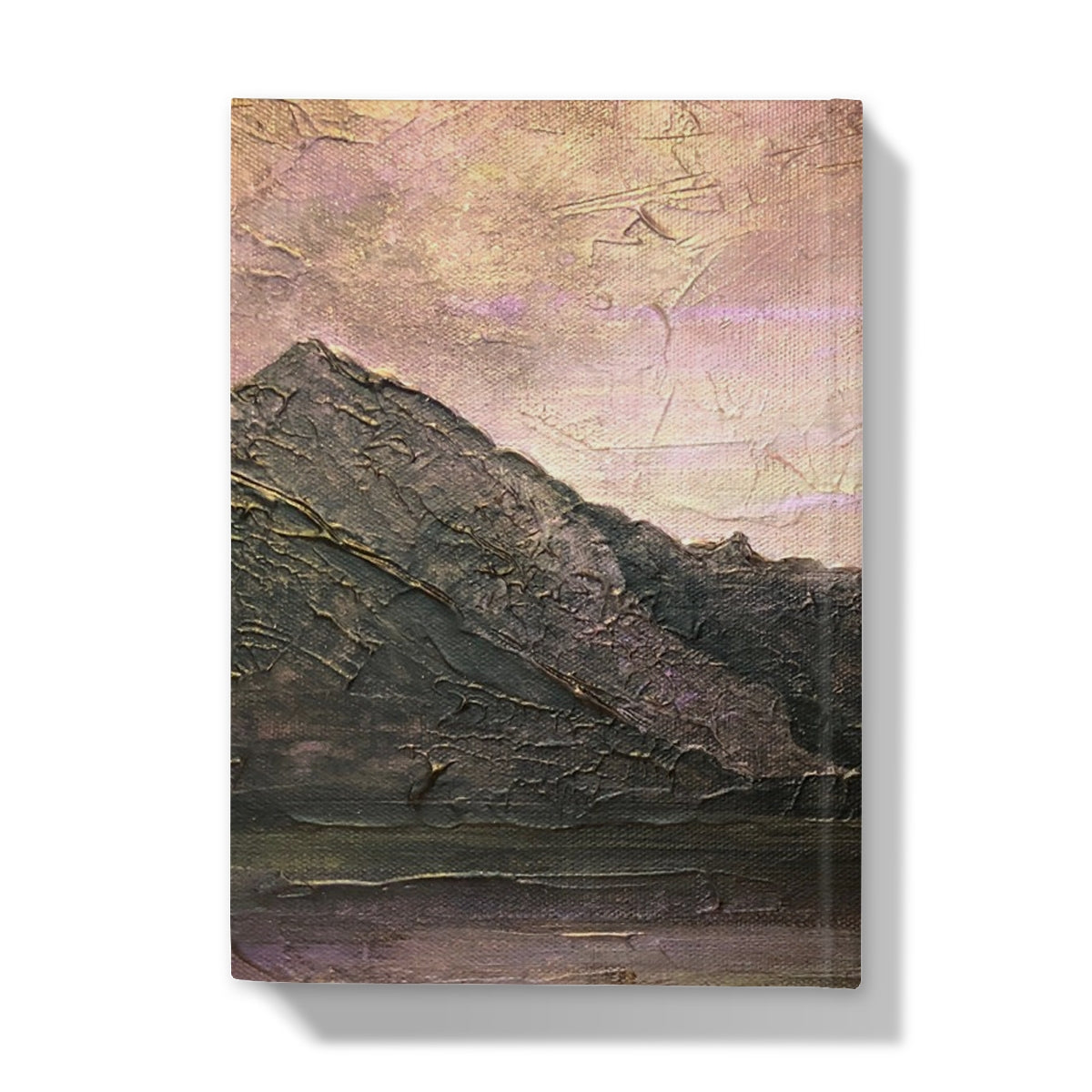 Textured mountain range painting on Dubh Ridge Moonlight journal cover