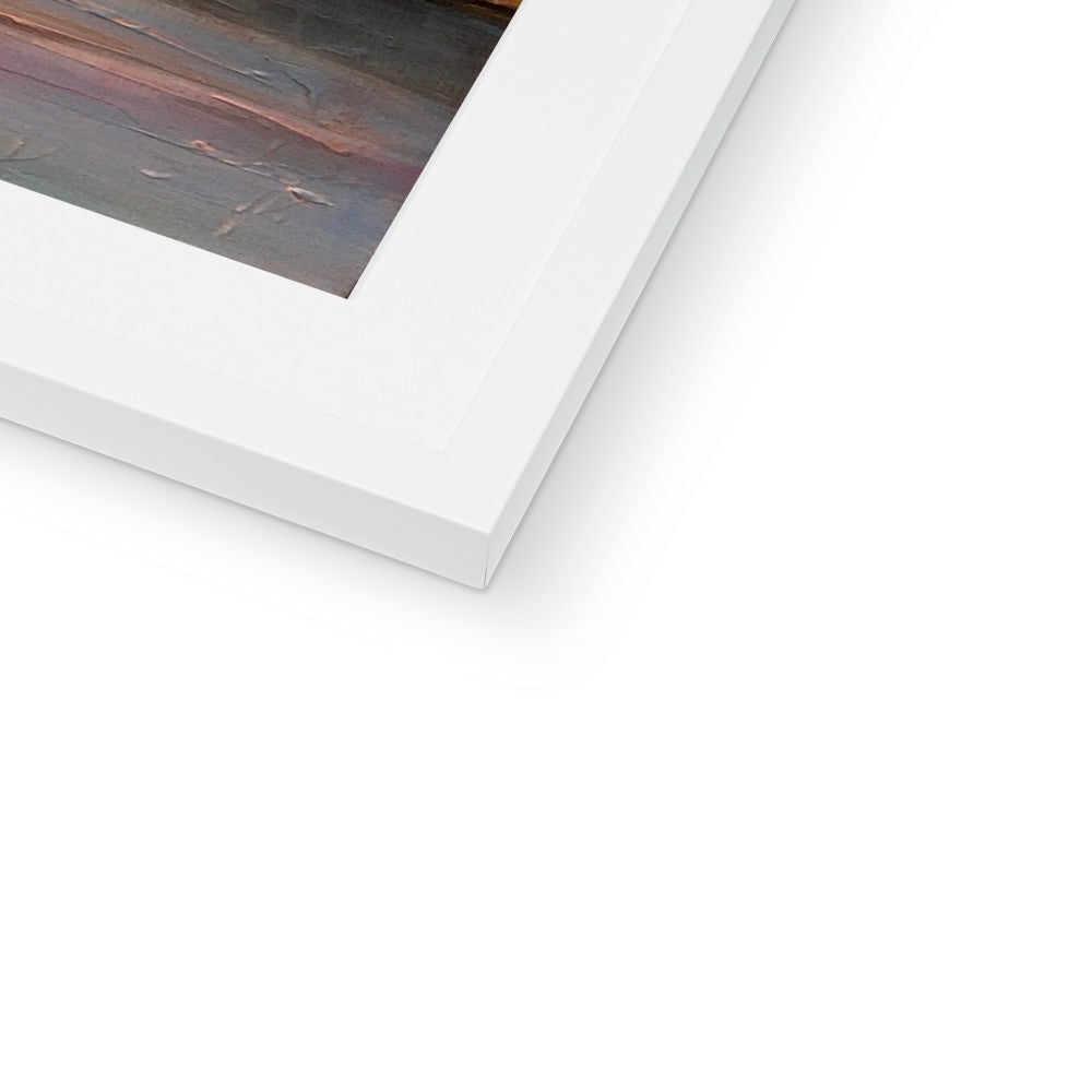 White matte Jura Dawn framed print with thin black border