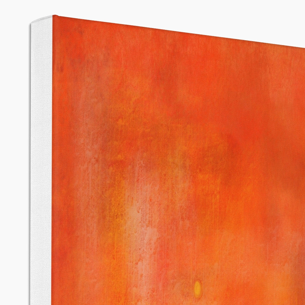 Broughty Castle Sunset orange abstract canvas wall art with textured surface and white border