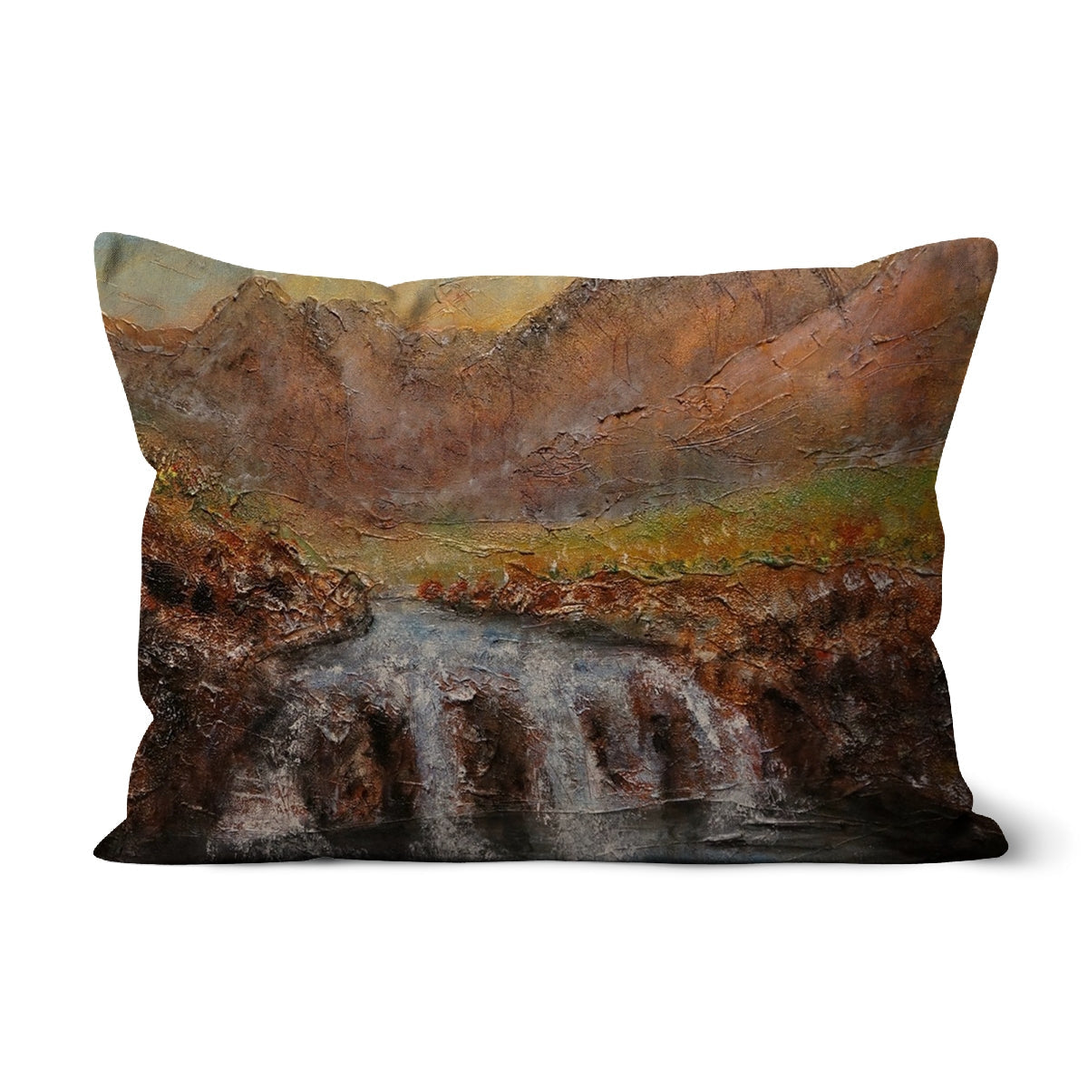 Fairy Pools Skye Dawn brown beige abstract textured cotton pillow