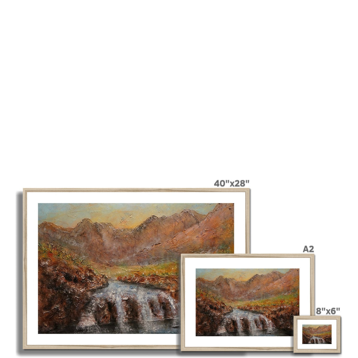 Framed 40x28 Fairy Pools Skye Dawn waterfall landscape painting