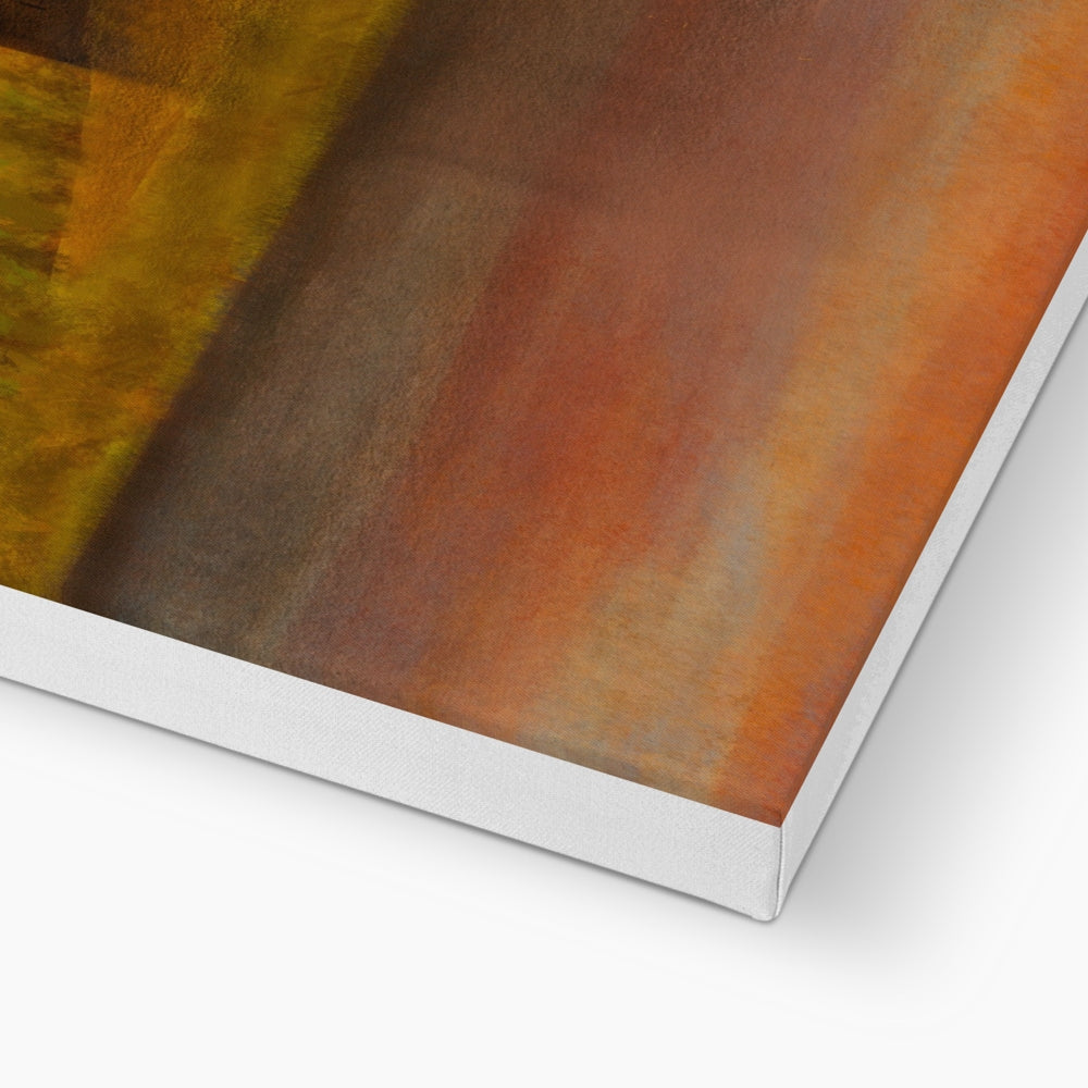 Orange and yellow abstract sunset art in silver frame, Linlithgow Palace canvas