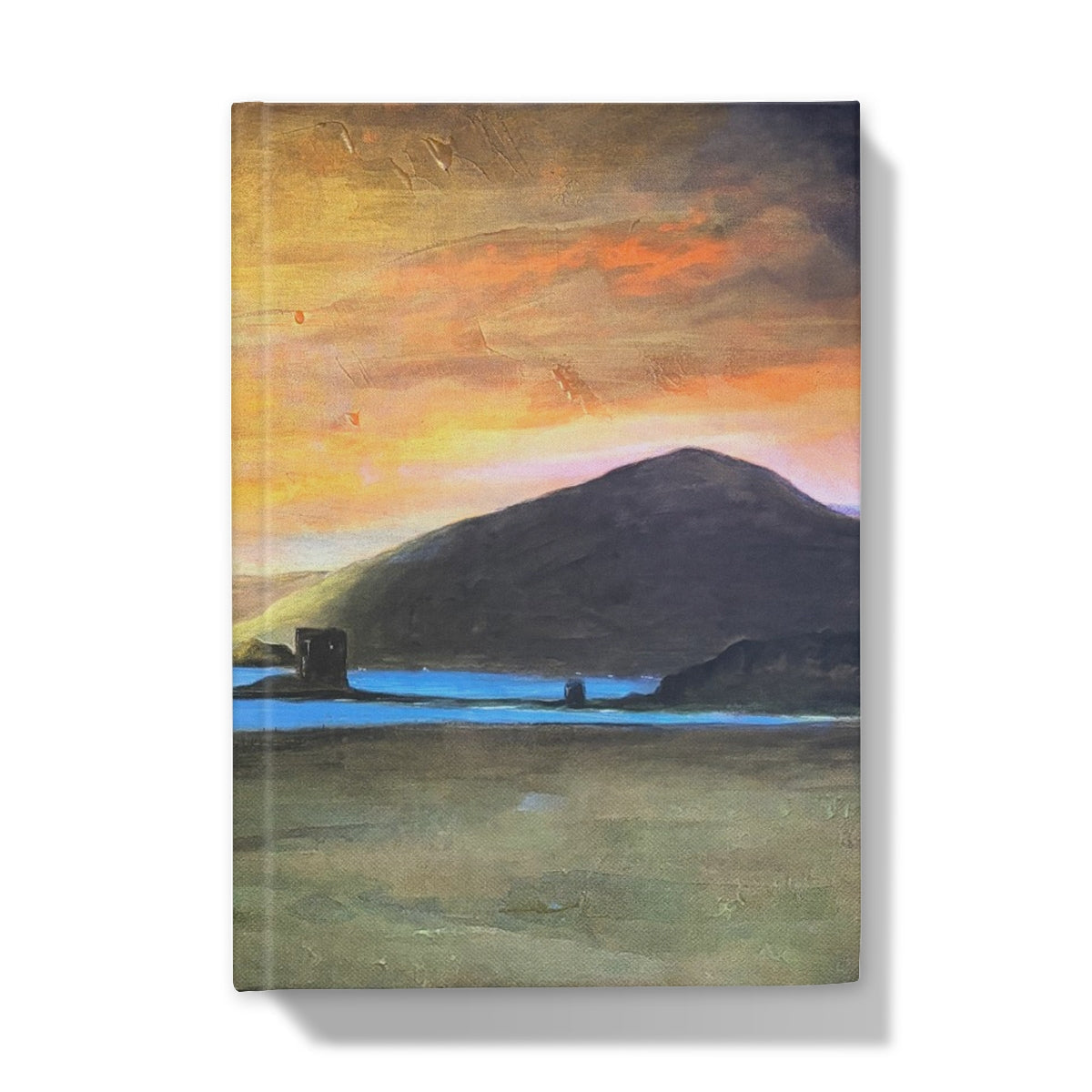 Castle Stalker Glow hardback journal with mountain sunset painted cover