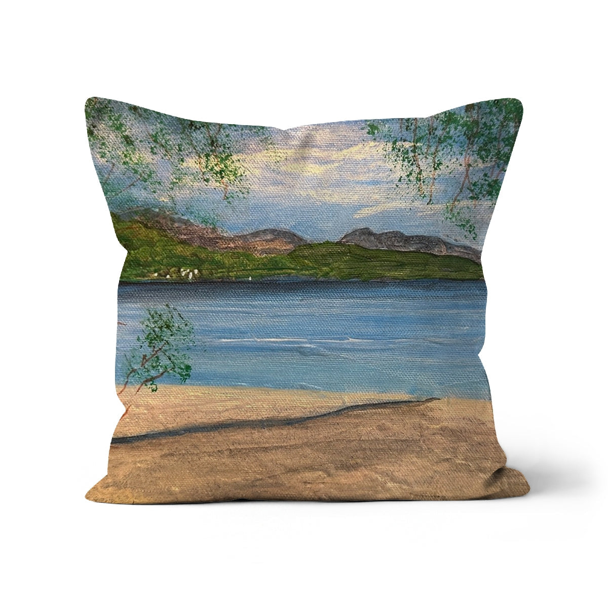 18x18 inch Firkin Point Loch Lomond burlap pillow with scenic landscape