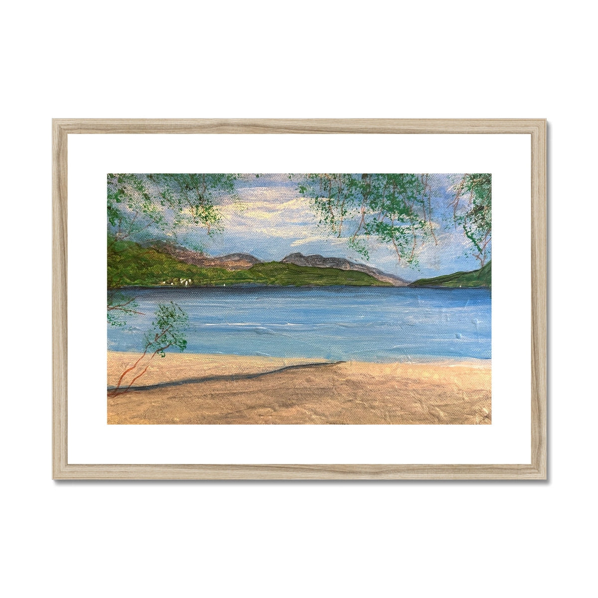 Firkin Point Loch Lomond wooden framed beach scene art print