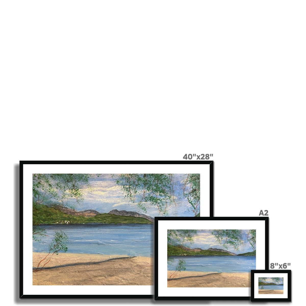 40x28 Framed Firkin Point Loch Lomond Beach Scene Print