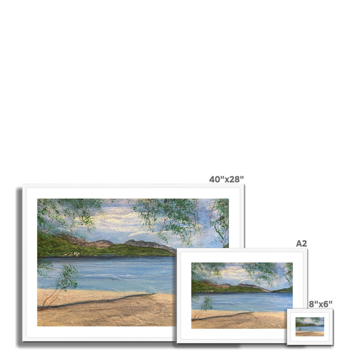 40x28 Inch Framed Firkin Point Loch Lomond Beach Landscape Print