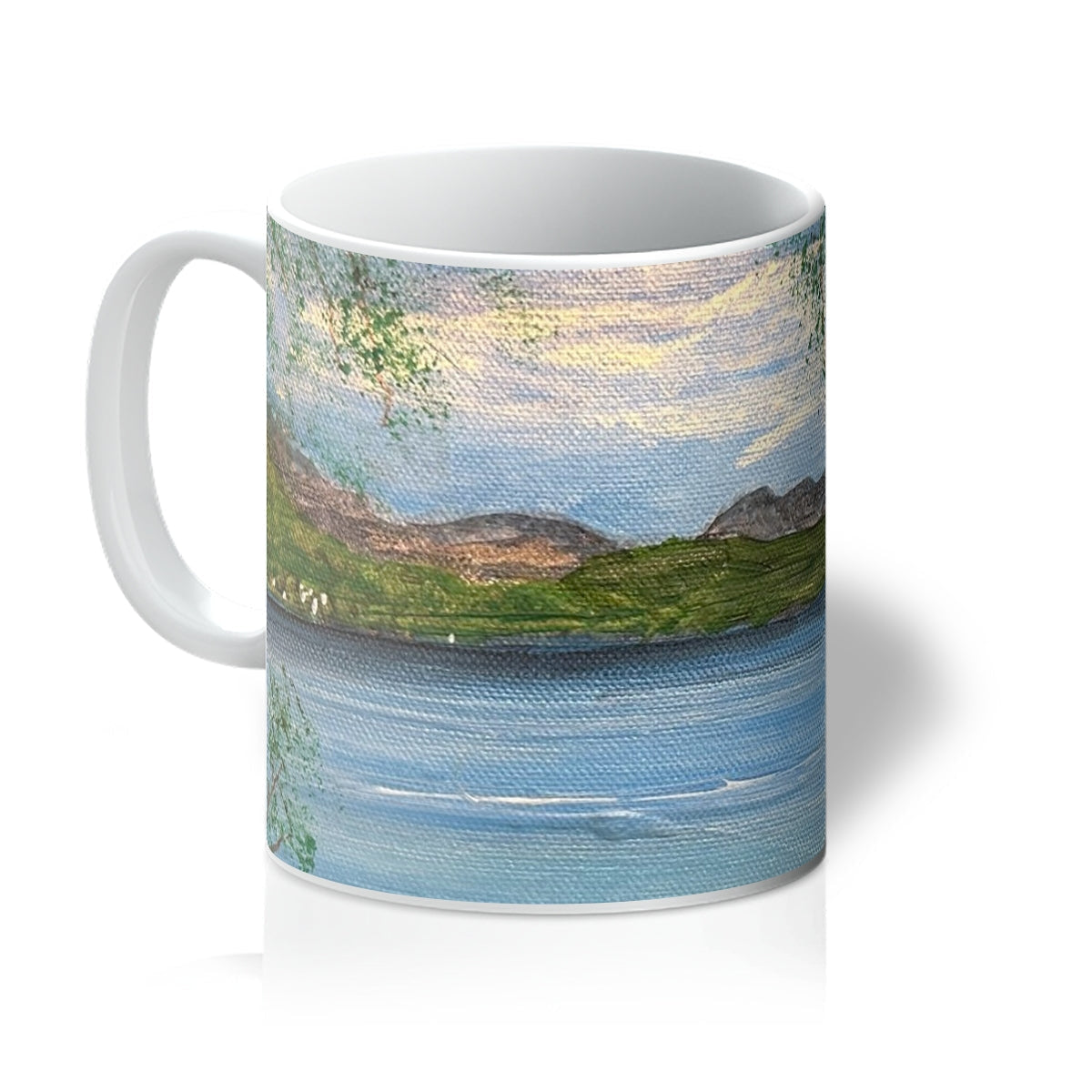 Firkin Point Loch Lomond ceramic mug with mountain landscape design