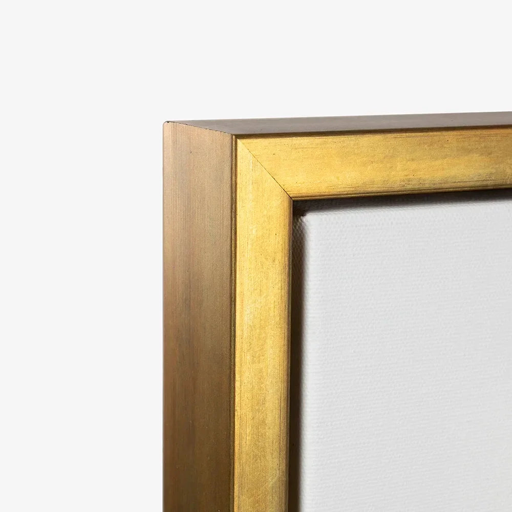 Gold textured floating frame with matte brushed metal finish