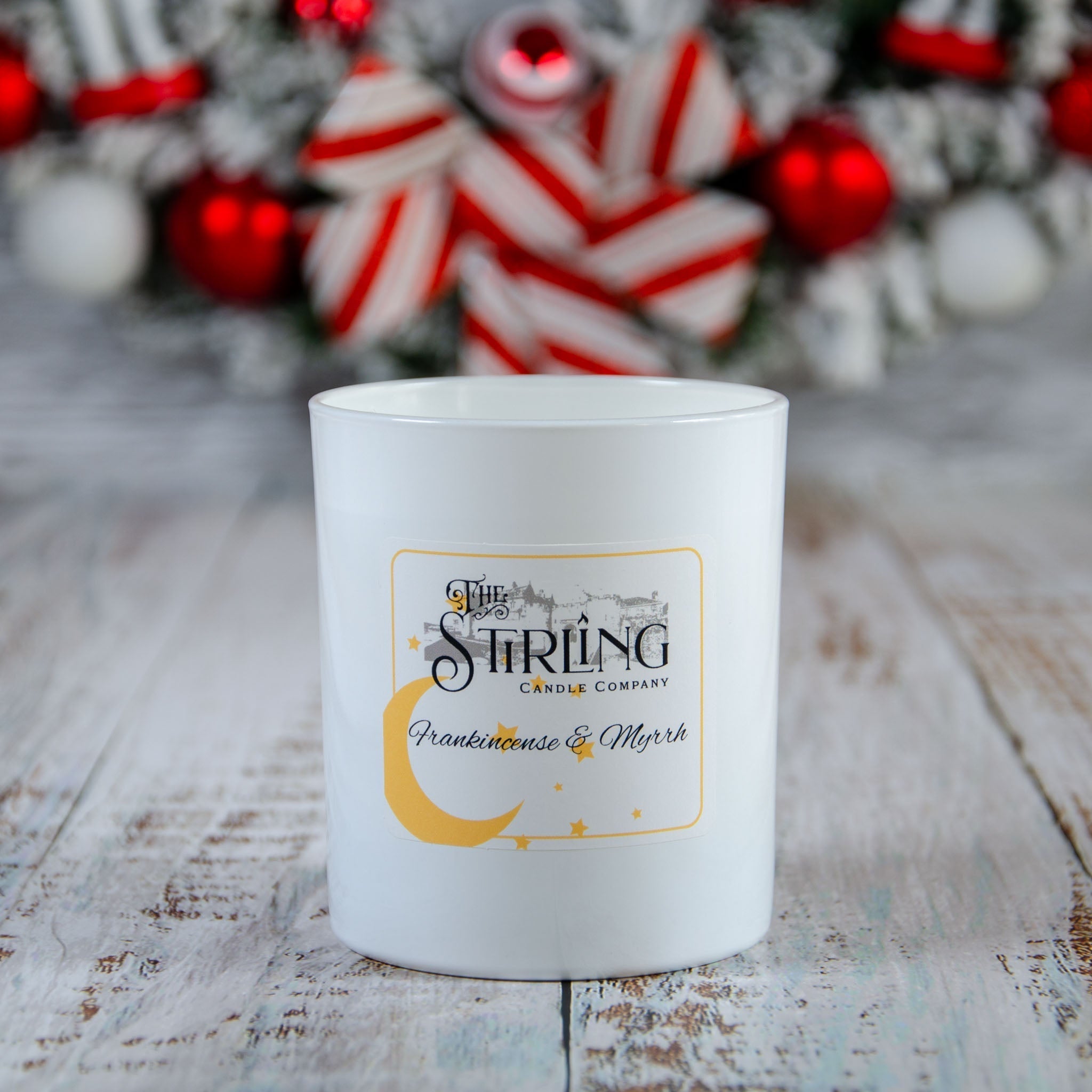 White Frankincense & Myrrh large candle jar from The Stirling Candle Company