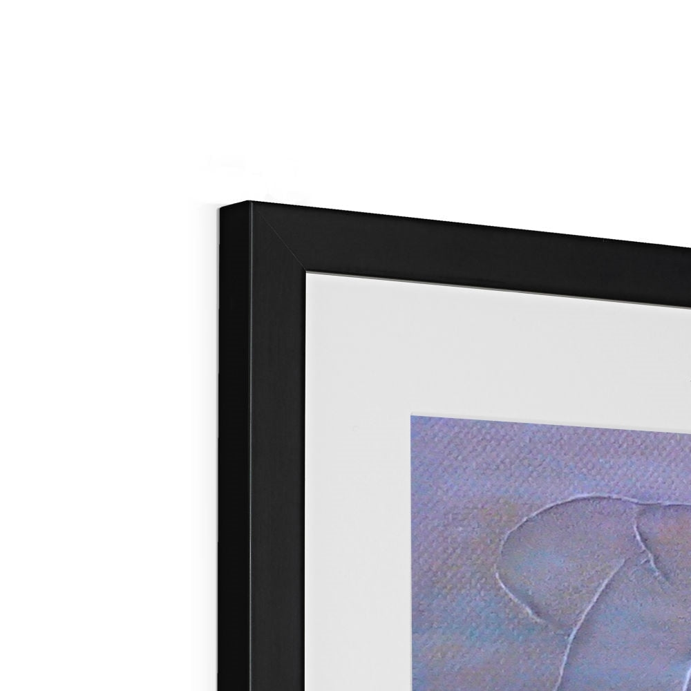 Black rectangular frame with white mat and A Frozen River Kelvin abstract print