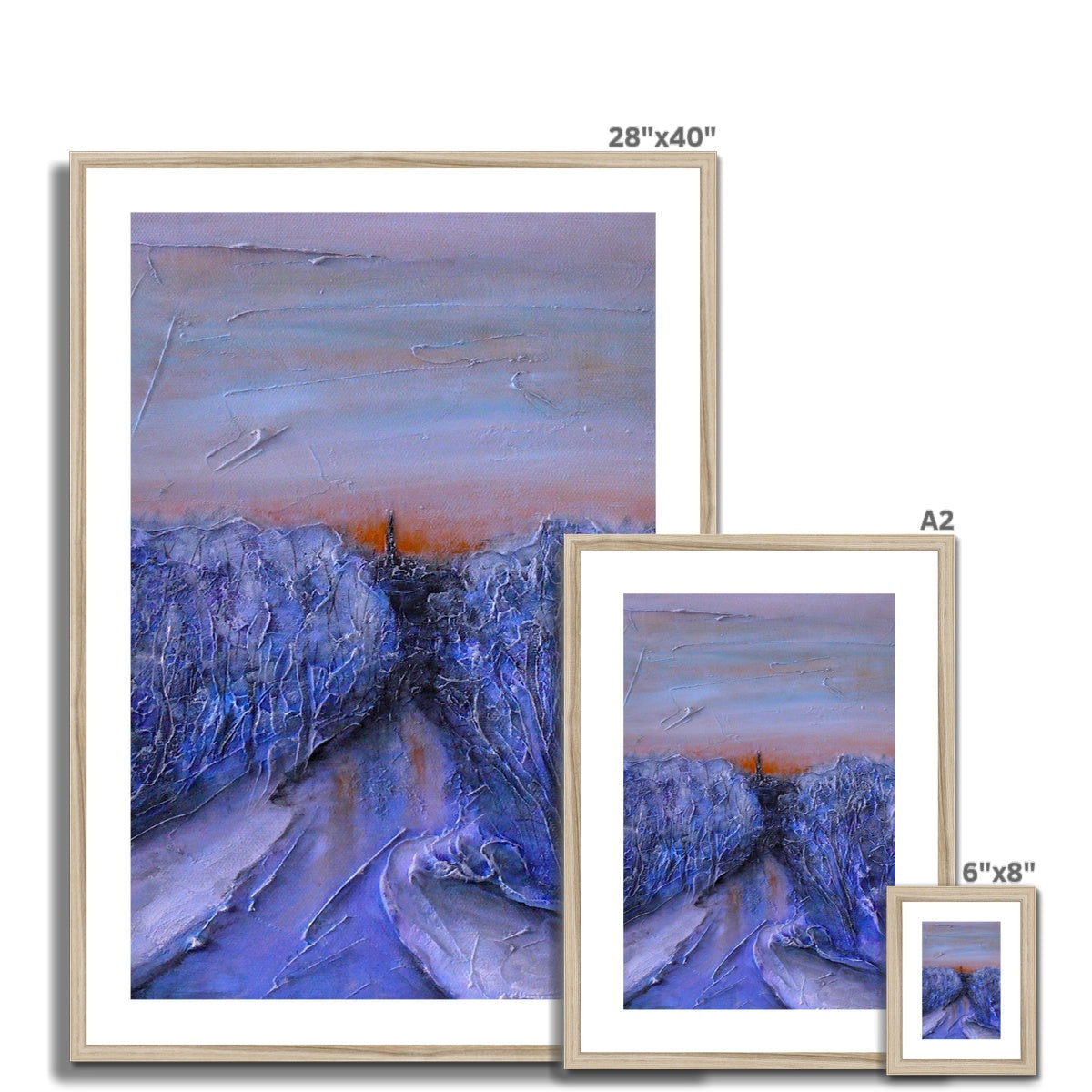 28x40 Frozen River Kelvin abstract landscape art print in beige frame