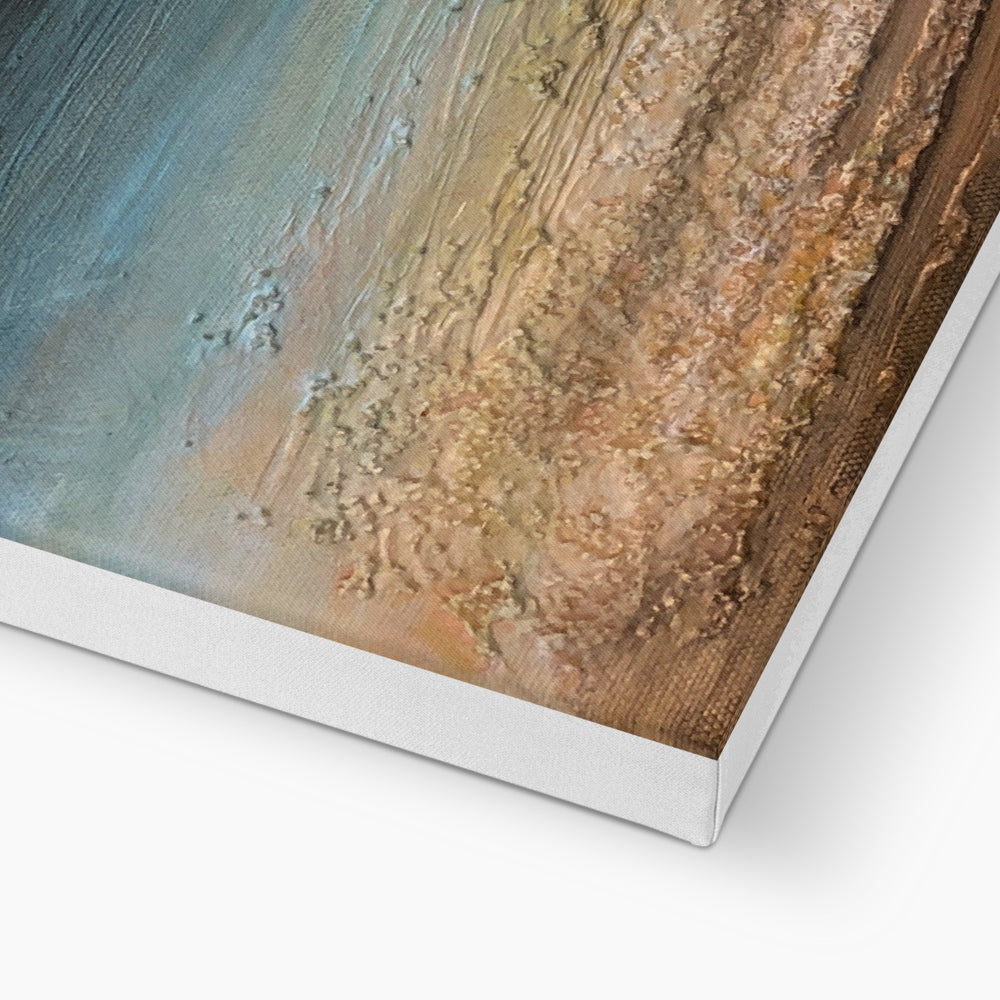 Garrynamoanie Beach South Uist gold textured canvas print in white frame