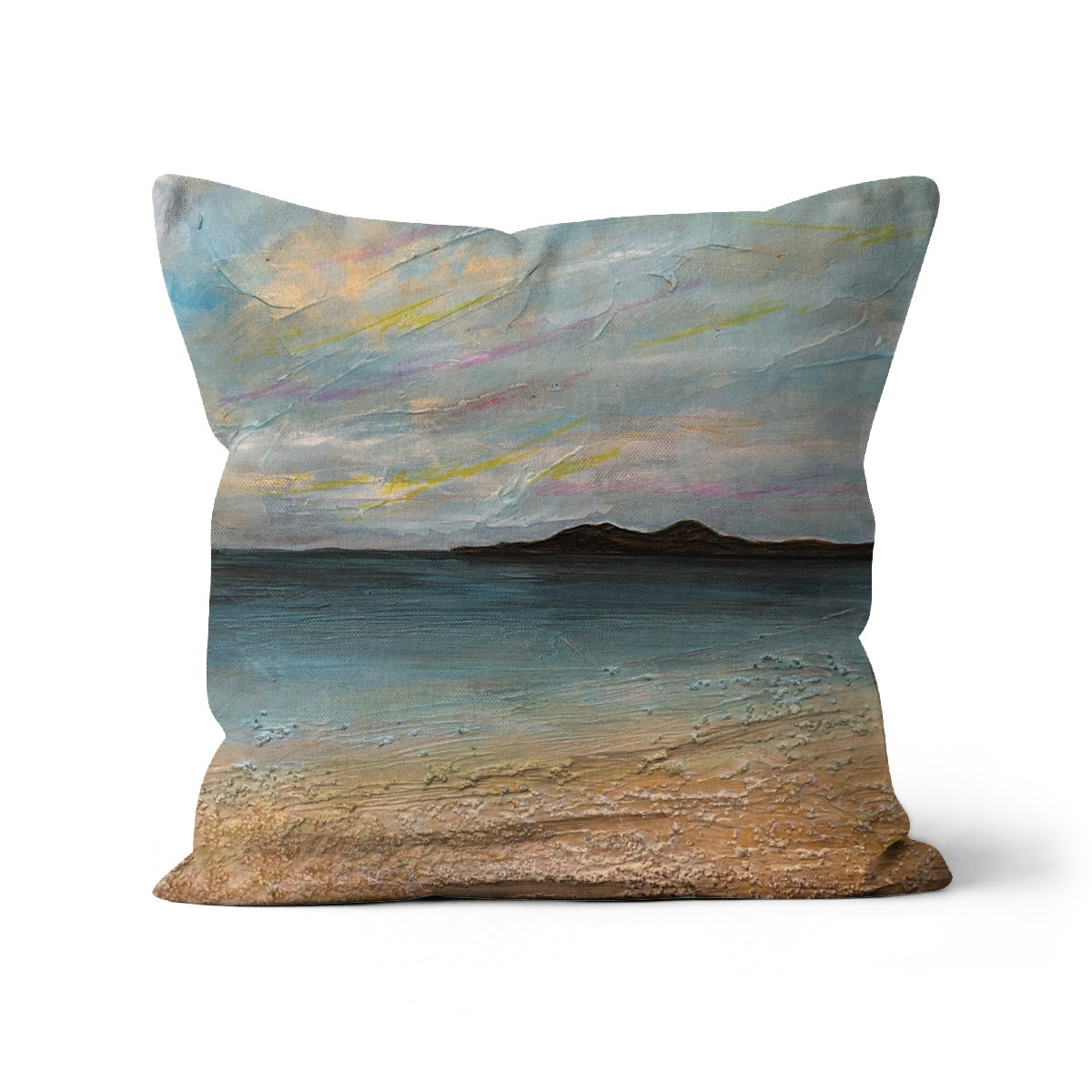 Garrynamoanie Beach South Uist cushion with sand texture and ocean waves