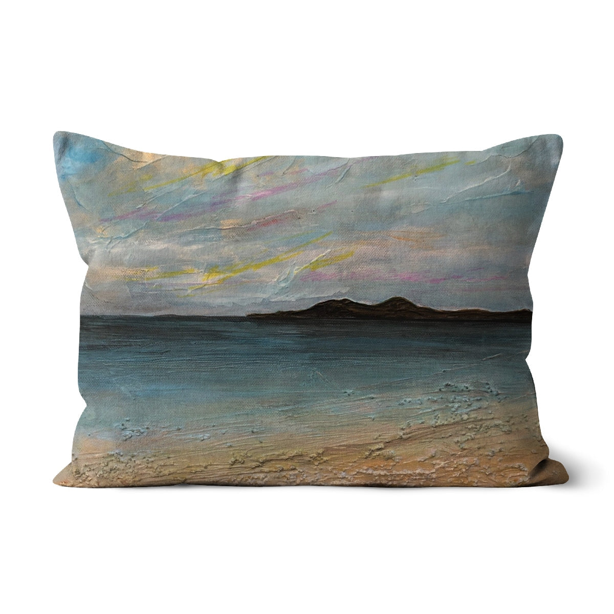 Garrynamoanie Beach South Uist cushion in blue beige textured fabric
