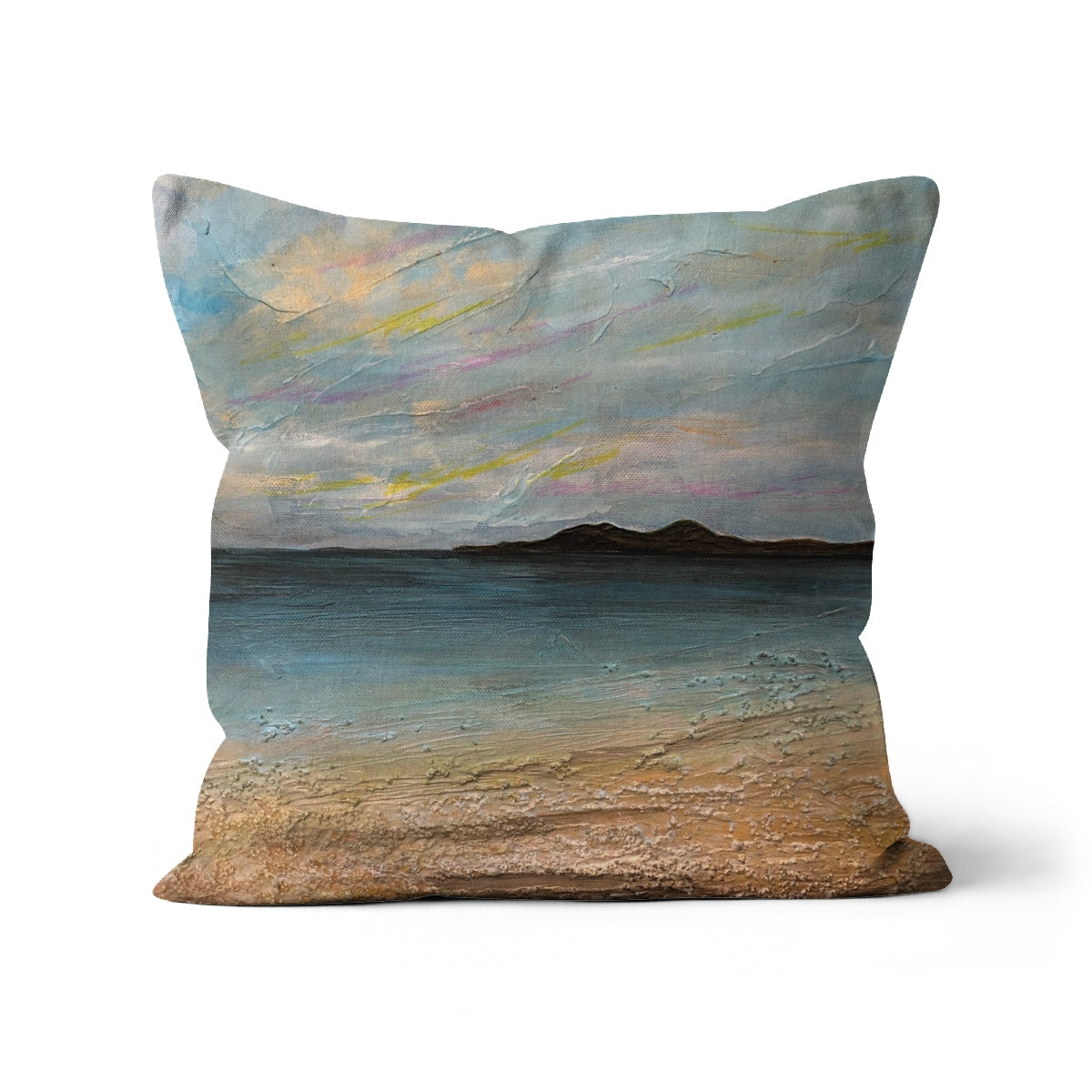 Garrynamoanie Beach South Uist cushion with ocean waves and sandy shore