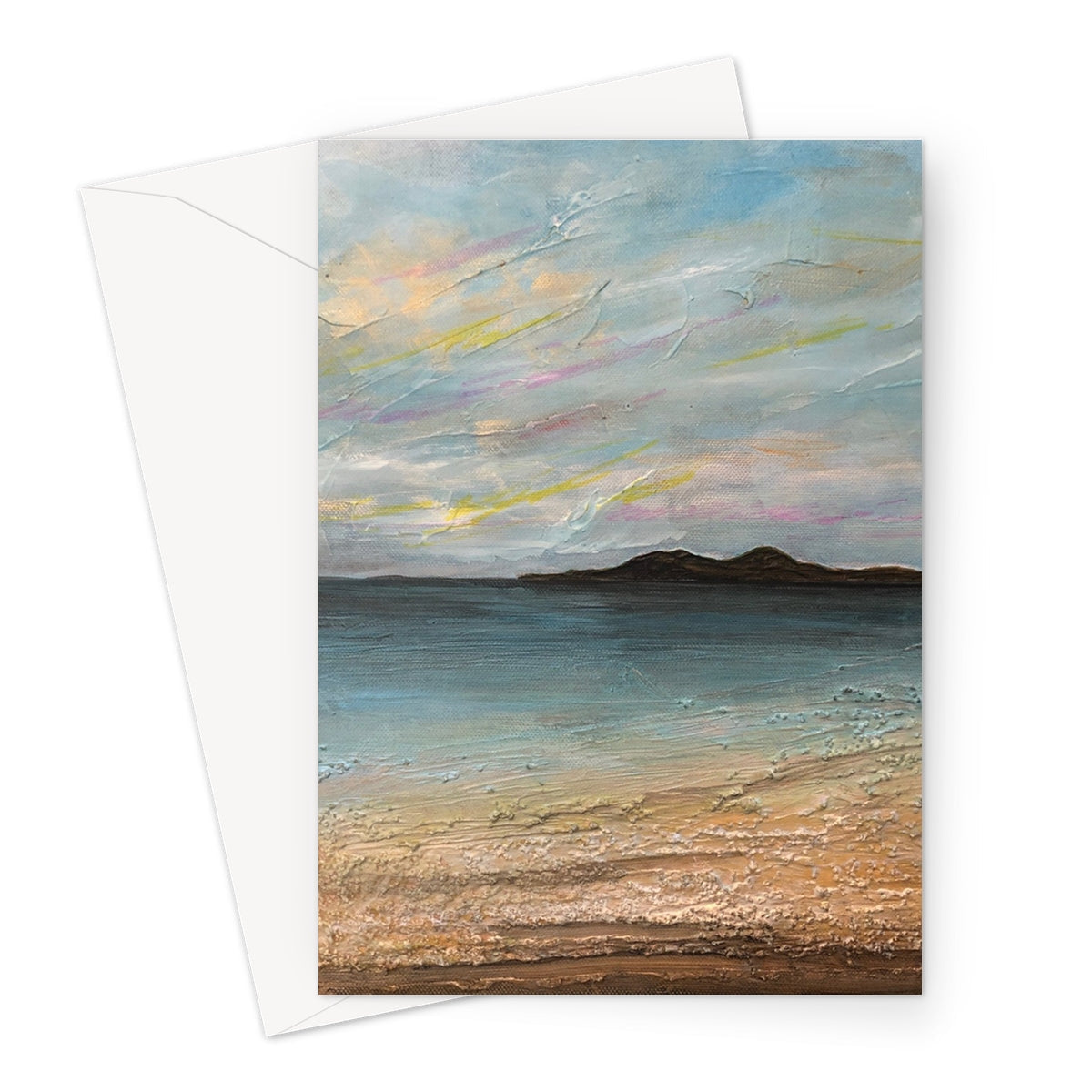 Garrynamoanie Beach South Uist greeting card with textured sand and sea